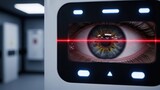 Futuristic Biometric Eye Scanner Device with Red Laser Light Security Technology