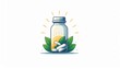 © Khaisan - Pills in a jar, representing dietary supplements, health benefits, herbal remedy, wellness, medicine, cartoon style, white background.