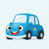Smiling cartoon blue car with star.