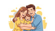 © Yanzia17 - Happy young mother and father embrace their child with care and love. Family concept. Vector illustration