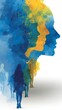 © MKS - Abstract watercolor silhouettes featuring blue, green, and yellow gradients portray a diverse group united in teamwork and unity