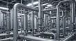 © WisChi - Intricate network of polished stainless steel pipes and industrial machinery within a clean manufacturing facility