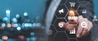 © Hriday - Brand Building: A close-up shot captures a man's finger pressing on a Brand icon in a digital interface, with other related icons around. The scene evokes innovation and progress