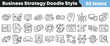 © Vectoravec - Thirty unique business strategy icons presented in a cohesive doodle sketch style perfect for process planning and development themes