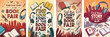 © Forika - Four vibrant posters announcing a young adult book fair event with creative typography and imagery