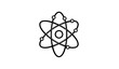© BijoyChandra - Minimal black and white atom icon with orbiting electrons scientific symbol vector illustration