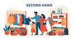 © Asif - Diverse family with young daughter shopping for used clothes at second hand boutique or thrift shop for sustainable fashion.