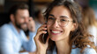 © Nataliya - Phone laugh happy business people, office meeting conversation online break, creative company startup men women, smartphone funny meme joke, humor workplace visualization , with copy space