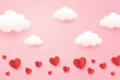 © Sorf - A charming pink background adorned with fluffy white clouds and a border of red paper hearts, perfect for romantic celebrations.