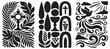 © Riki - Religious symbols and abstract shapes in black and white illustration, representing faith and spirituality.