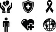 © Waleed - Collection of essential black and white silhouette icons representing global health care charity awareness and patient support