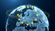 © Rocha Santos - An abstract representation of the Earth with the European Union (EU) flag overlaid on it. The image showcases the EU's presence and influence around the world