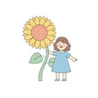 © ON - Studio - Girl with large sunflower vector illustration. Flat design cartoon character in soft pastel colors. Isolated on transparent background