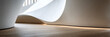 © Strother - Modern Architectural Interior with Organic Curved White Walls and Light Oak Wooden Flooring, Futuristic Minimalist Gallery Space with Soft Natural Lighting and Clean Design Concept
