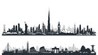 © SAFIICLON - City skylines with iconic landmarks from around the world in silhouette against a white background