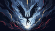 © Satya - A fallen angel figure descends into a dark, mystical landscape with dramatic lighting and abstract surroundings