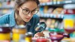© 69 - Woman Analyzing Food Ingredients with Magnifying Glass in Grocery Store Aisle