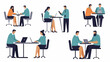 © aninurkha - Illustration of people working together at desks in an office setting.