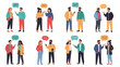 © Joniss - Diverse groups of people engaged in conversations, depicted with speech bubbles above their heads.