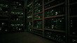 © icetray - In a dimly lit data center, rows of servers emit a soft green glow. The atmosphere feels tech heavy, with lights flickering and the hum of machinery providing a sense of constant activity.