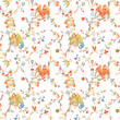 © Zenina-Lembrik - Whimsical Slavic mythology seamless pattern featuring the Alkonost, a legendary bird with a human face from Russian folklore. Vintage fairytale illustration with ornate branches and floral motifs