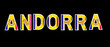 © Asep Riyana  - Creative typography illustration featuring the word “ANDORRA,” with each letter filled with the colors and emblem of the Andorran national flag. Displayed on a bold black background for strong contras
