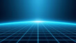 © REHENA - neon blue grid lines converging to a bright light in the distance on a dark background