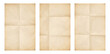 © Helga - Folded aged paper texture set, vintage beige creased sheet, old parchment background isolated on transparent