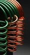 © PhotoArtHub - Image of two colored springs, green and copper, coiled and intertwined, suggesting connection, elasticity and industrial component, abstract design
