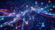 © Ajay - Digital ecommerce network with connected users and shopping cart icons inside data servers, representing online commerce, customer connections, data flow, technology driven retail systems.