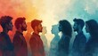 © Vadym - Illustration of diverse individuals facing. People with different backgrounds in profile. Concept of society communication, discussion. Color gradients, artistic representation of human relationships