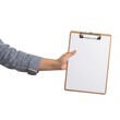 © Monir - Person holding blank clipboard isolated on white background