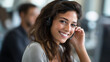 © Denis Yevtekhov - Faceless helpful woman working contact center closeup, smiling assistant talking headset, customer service professional, support specialist communication, defocused person, with copy space