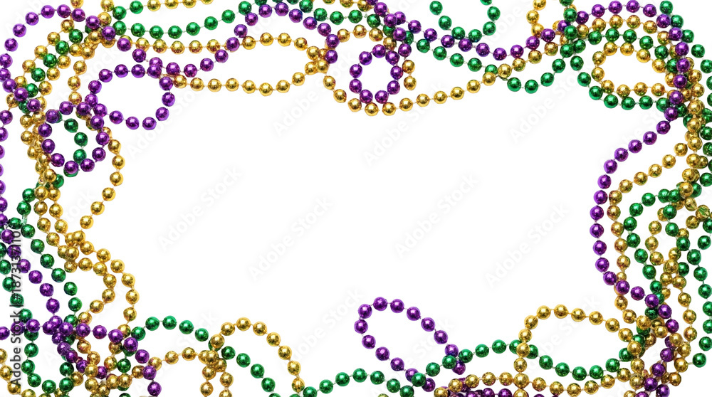 Grün-Lila-Gold Mardi Gras Banner & Perlengirlanden-Set – Karnevalsdeko Mit Dreiecksflaggen, 2+2 Stränge