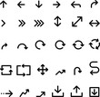 © KeyFX Stock - Arrow icons set for UI and UX design. Includes navigation, direction, refresh, sync, upload, download, expand and flow arrows. Clean black vector symbols for apps, web and interface design.