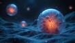 © Viktor - Abstract cellular structures glow with internal energy, representing biological processes like autophagy, cell repair. Microscopic spheres symbolize life renewal, regeneration, science research