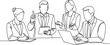© fatimatz - Four business people are depicted in a continuous line drawing, collaborating around a desk with a laptop