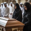© Sweet heart - Group of mourners in traditional Middle Eastern attire gathered around a wooden casket, expressing grief, respect, and cultural mourning.