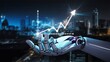 © I&Y - Robot hand presenting rising financial growth graph at night