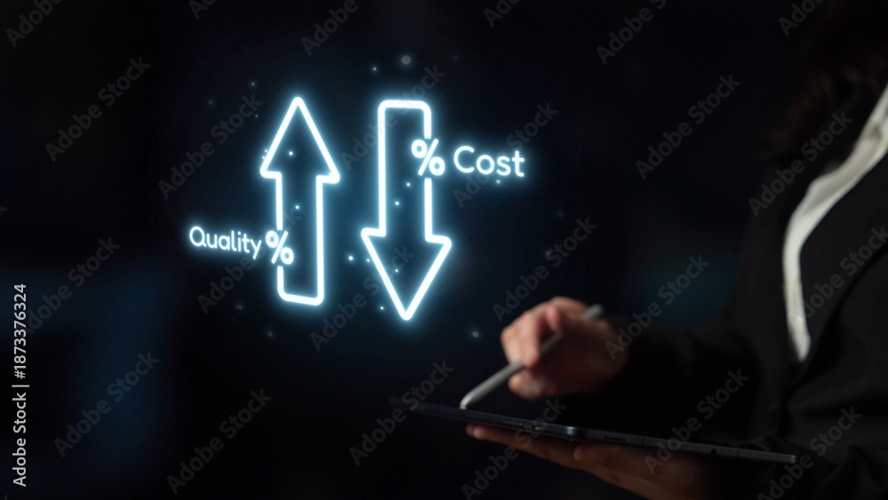 Business concept showing cost reduction and quality increase using Lean ...