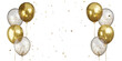 © MD AL AMIN - Luxury gold balloons and confetti celebration party decoration 3D render, 3d render of Celebration banner with golden and clear balloons floating and confetti.