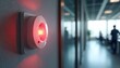 © miss irine - Red fire alarm light on office wall. Emergency notification system signals a potential fire. Safety equipment for workplace security. Alert and warning of danger.
