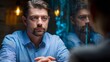 © Auraclicks - Forensic psychologist interviewing suspect interrogation room mirrored glass reflection behavioral analysis tense atmosphere professional detective setting cinematic mood photorealistic