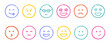 © AnyaLi - Crayon emoji face doodle set. Chalk icons with emotions, hand drawn kids smile in sketch style. Vector illustration isolated on white background