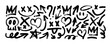© Anastasiia Hevko - Punk and graffiti style brush drawn doodle shapes. Hand drawn bold brush star, arrow, skull and crown. Graffiti bold brush drawn figures for collages, grunge street art design, rock and roll aesthetic