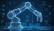 © Vadym - Robotic arm technical blueprint illustration. Industry automation concept. Advanced technology engineering design. Wireframe arm drawing for manufacture production. Futuristic machine robot design