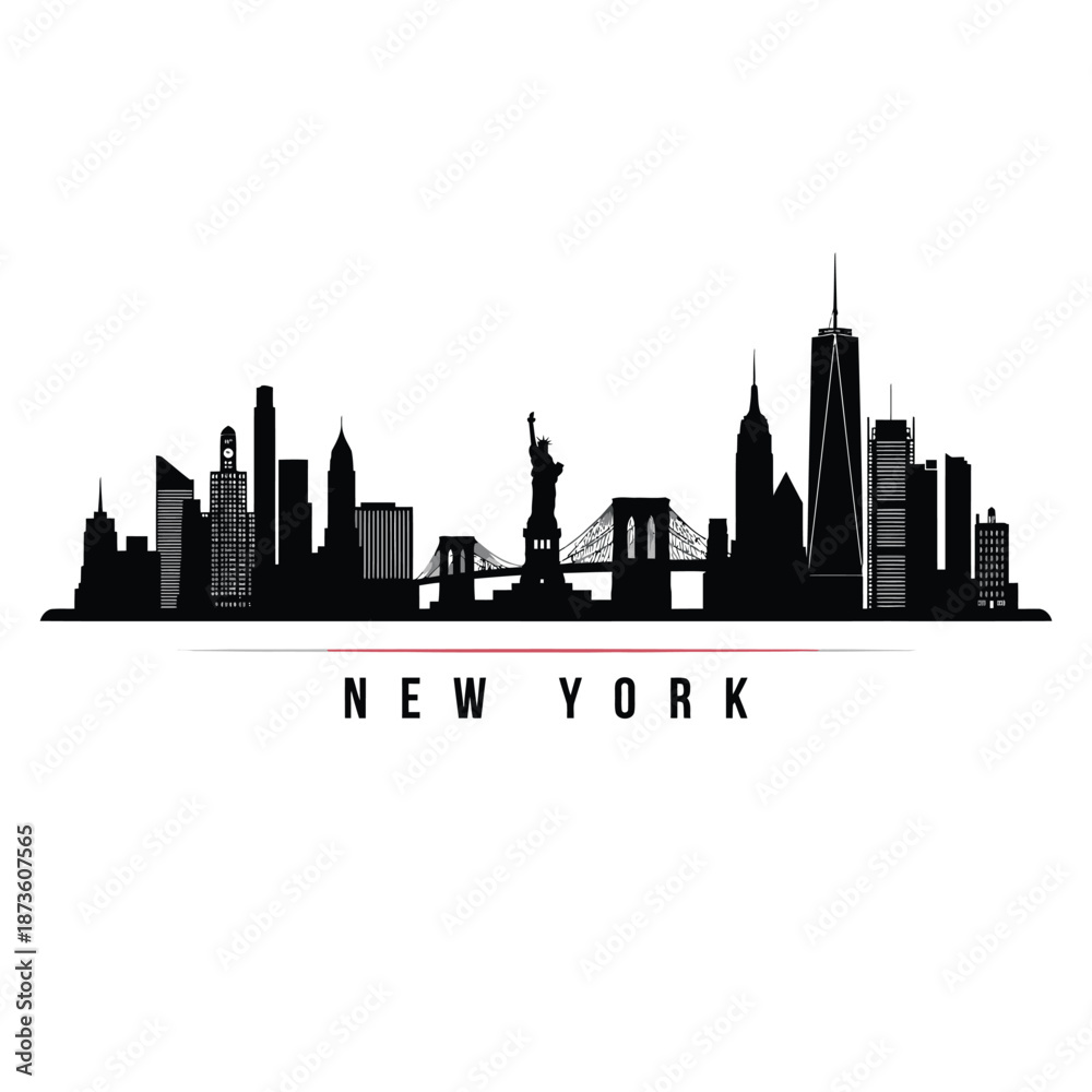 A striking black silhouette of the new york city skyline with landmarks ...
