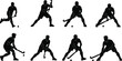 © MstBeauti - Field hockey player silhouette set, professional male athletes playing with sticks and balls, sports action poses collection, isolated black shapes on white background