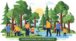 © Donjuan Studio - People enjoying a serene forest environment on a sunny day, planting trees and relaxing together in nature.