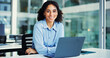 © OnPoint/peopleimages.com - Happy, laptop and portrait of businesswoman in office with confidence for finance career. Smile, computer and female financial advisor with pride for company about us with job opportunity in Mexico.